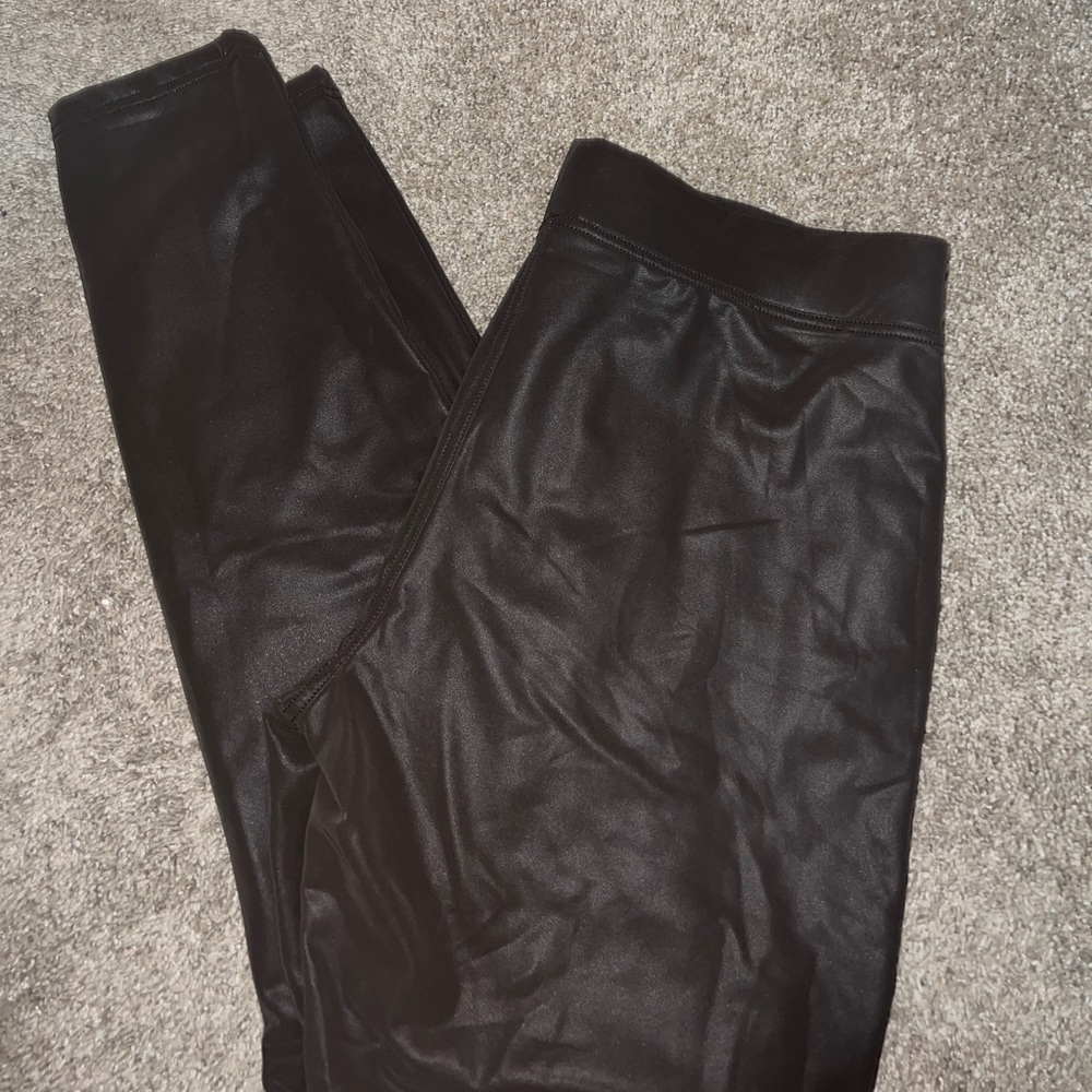 HUE Brown Pleather Pants size L